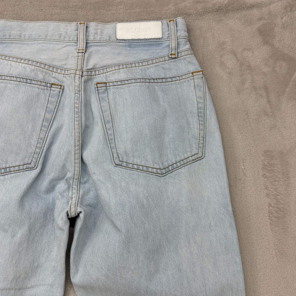 RE/DONE 90s High Rise Loose Jeans Womens 28 Light Blue Distressed Bleach Destroy - Picture 7 of 13